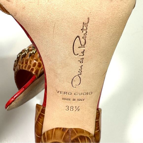 Oscar de la Renta Red and Tan Croc Heels - Picture 14 of 14